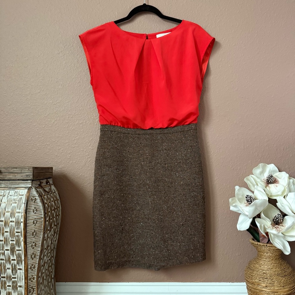 LOFT Red and Brown Midi Dress, Wool